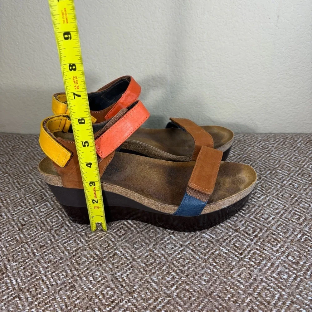 NAOT Miracle Wedge Slingback Sandals Womans 40US 9 Multi Color Cork Footbed GUC
